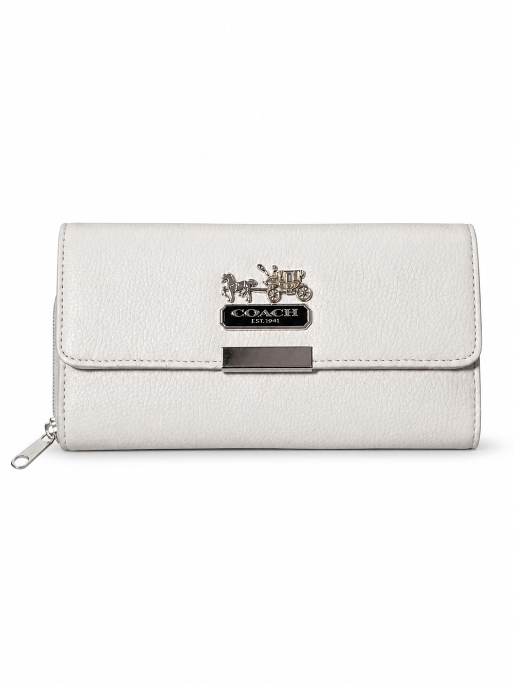 COACH White Pebble Leather Continental Wallet - Signature Plaque
